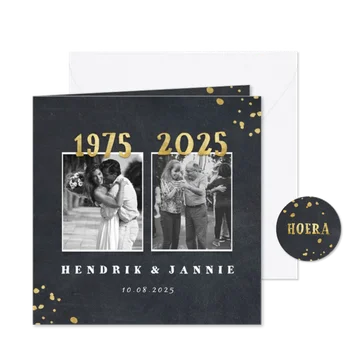 Jubileumkaart 1975 met foto's en gouden spetters